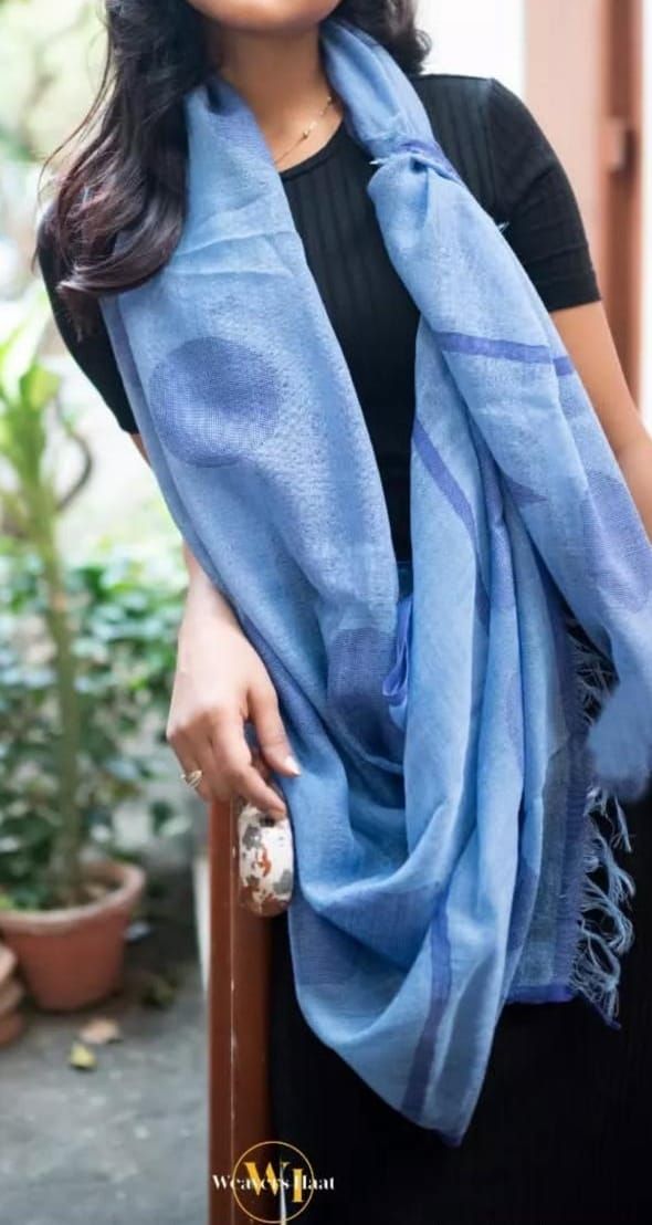 Cotton/Woolen scarf with heavy jamdani work